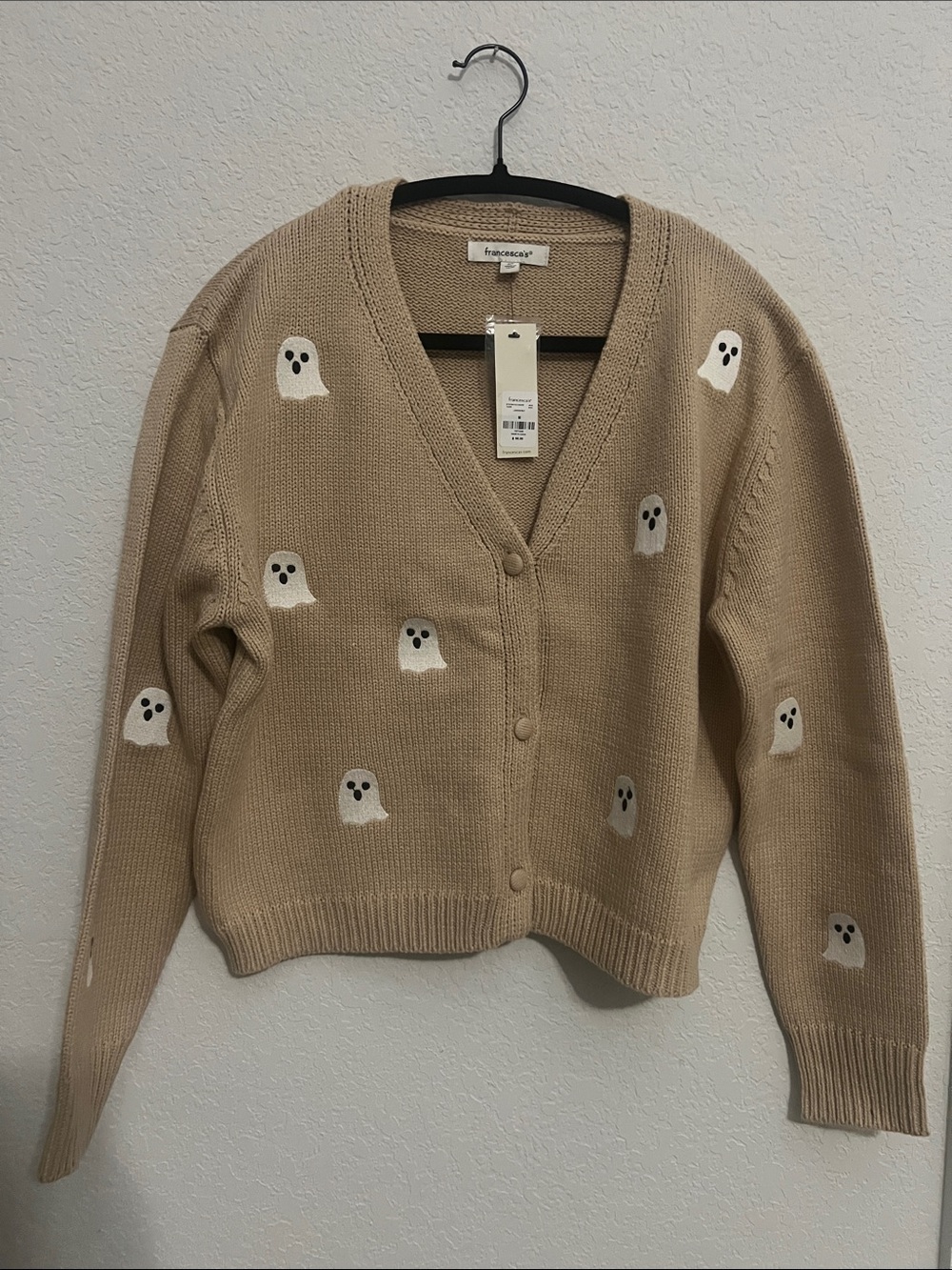Francesca's Collections Beige Ghost V-Neck Button Cardigan